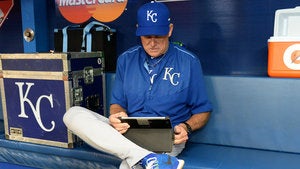 royals coach rusty kuntz uses an ipad prior to game 3 of last years american league championship se